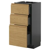 METOD / KNIVSHULT Podni element s 3 ladice, crno-siva/Voxtorp efekt hrasta, 40x37 cm