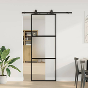 vidaXL Drsna vrata z opremo črna 76x205 cm kaljeno steklo