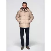 Ombre Mens puffer jacket with check lining - beige