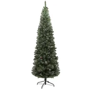 HOMCOM Božično drevo zasneženo vitko visoko 225 cm z 980 vejami, umetno božično drevo zložljivo s storži in jekleno podlago, O80x225 cm