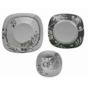 Dekko Jedilni servis,30 del ni jedilni set, jedilna garnitura, porcelan krožniki, skodelice za čaj, kavo, vzorec cvetja, siva