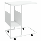 Bocni stolic s kotacima bijeli 55x36x63,5 cm konstruirano drvo
