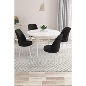 Hanah Home trpezarijski set Kea, sto i 4 stolice, bela ploca, crna tkanina Babyface