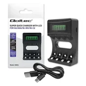 shumee Polnilnik baterij Qoltec Ni-MH tip R03 AAA R6 AA | LCD | USB kabel