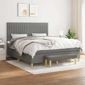 Greatstore Box spring postelja z vzmetnico temno siva 180x200 cm blago