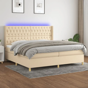 Greatstore Box spring postelja z vzmetnico LED krem 200x200 cm blago