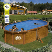 Montažni bazen GRE 5m x 3m x 1.32m ovalni u boji drveta