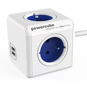Napajalni kabel 230V podaljšek, CEE7 (vilice) - POWERCUBE, 1,5 m, EXTENDED USB, modri, POWERCUBE, 4 vtičnice, 2xUSB vhod, zaščiten pred otroki