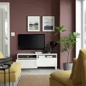 BESTA TV stalaža s fiokama, bela/Hanviken/Stubbarp bela, 120x42x48 cm