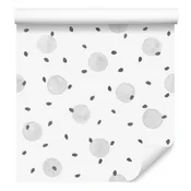 Tapeta s poslikanimi pikami v sivi barvi za dnevno sobo in spalnico 50x1000 cm