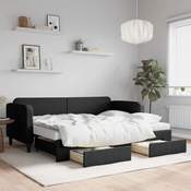 Greatstore Izvlečna dnevna postelja s predali črna 80x200 cm blago