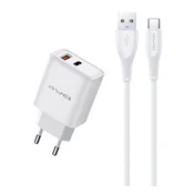 AWEI PD81T-EU mrežni punjač USB+Type-C utičnica 22,5 W, PD brzi punjač + Type-C kabel, BIJELA