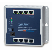 PLANET plosko industrijsko stikalo 8x 1Gb, 4x PoE 30/60W, 48-56V, IP30, -20/60 stopinj, brez ventilatorja