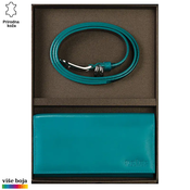 Princ Leather Ženski poklon set novcanik i kaiš, Tirkizni