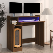 vidaXL Radni stol s LED svjetlima smeda boja hrasta 97x45x90 cm drveni