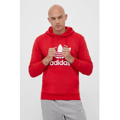 Bombažen pulover adidas Originals moška, rdeča barva, s kapuco