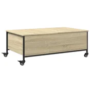 Vidaxl Klubska mizica s kolesci sonoma hrast 91x55x34cm inženirski les