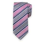 Moška classic siva kravata z roza-modrim črtastim vzorcem 15226