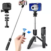 Selfie stick Techsuit L02 z Bluetooth daljincem, stabilnim stojalom in 360° rotacijo, 100cm - črn