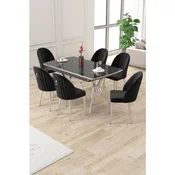 Hanah Home trpezarijski set Sim, sto na razvlacenje i 6 stolica, ploca u dekoru crnog mermera, hromirane noge, crna tkanina Babyface