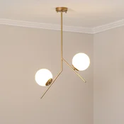 Opviq Obesna svetilka Dolunay, dolžina 43 cm, 2-svetilna, zlata, E27 - Dnevna soba/jedilnica - Sodobni - zlata, opalno bela - Kovina