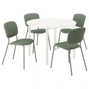 VIHALS / VIHALS Sto i 4 stolice, bela bela/zelena Tibbleby sivozelena, 107 cm