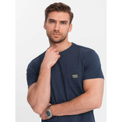 OMBRE Moška običajna majica z našitim žepom V10 OM-TSCT-0109 temno modra MDN125247 L