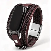 INF Pleteni magnetni pašček za Xiaomi Mi Band 10/9/8, sint. usnje Brown, (5000310810)
