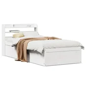 shumee vidaXL Posteljni okvir z vzglavjem bel 75x190 cm masiven borov les
