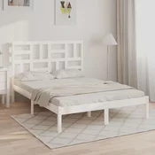 vidaXL Posteljni okvir bel iz trdnega lesa 140x190 cm