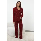 Trendyol Claret Red 100% Cotton Galaxy Patterned Knitted Pajama Set