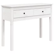 Vidaxl Konzolna mizica bela 100x35x75 trdna borovina
