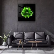 WallXpert slika na kaljenom staklu Kgls_3092, zeleni cvet na crnoj pozadini, 60 x 60 cm