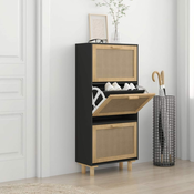 Ormaric za cipele crni 52 x 25 x 115 cm drvo i prirodni ratan