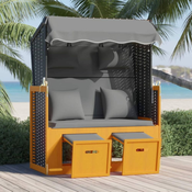 shumee Stol za na plažo z blazino poli ratan in trden les črn/antracit