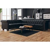 vidaXL vidaXL Chesterfield kotna sedežna garnitura umetno usnje črna, (20597657)