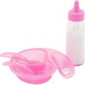 Teddies Sklop lutk plastična steklenica, skleda z jedilnim priborom na kartici