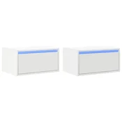 Vidaxl Stenska nočna omarica z LED lučkami 2 kosa bela
