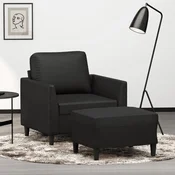 Vidaxl vidaXL Fotelj s podnožjem, črn, 60 cm, umetno usnje