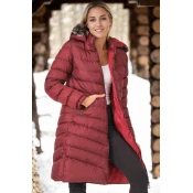 Z6690 DEWBERRY FUR HOODED LADIES COAT-LIGHT BURGUNDY