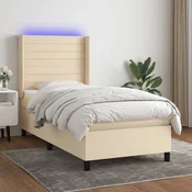 Vidaxl Box spring postelja z vzmetnico LED krem 90x190 cm blago