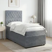 vidaXL Postelja boxspring z vzmetnico Temno siva 80 x 200 cm Žamet