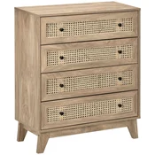 HOMCOM Komoda za spalnico s 4 predali iz ratana v boho slogu, sodobna komoda z okroglimi ročaji, za vhod, dnevno sobo, otroško sobo in hodnik, iz lesa, 80x35x95 cm, naravni les