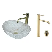 shumee GTM Design Aufsatzwaschbecken 41 cm Matt Set mit Waschtischbatterie und Stopfen - Aufsatzwaschbecken Oval für Badezimmer - Modern Waschbecken ohne Hahnloch - Waschbecken mit Armature