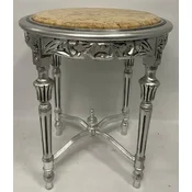 Casa Padrino baroque side table silver/beige - Round antique style solid wood table with marble top - Living room furniture in baroque style - Antique style furniture - Baroque furniture