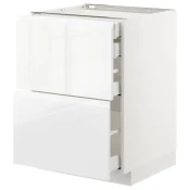 METOD / MAXIMERA Pod.orm.2front/2dnj/1srd/1vis.fiok, bela/Voxtorp v. sjaj bela, 60x60 cm