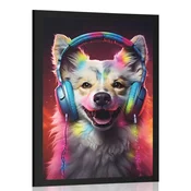 Plakat pes s slušalkami - 20x30 silver