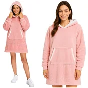 Ruhhy XXL roza odejica s kapuco in žepom