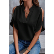 Elegantna široka bluza s V izrezom, crna