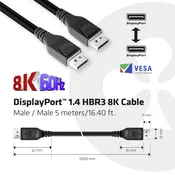 club3D club3D DisplayPort priključni kabel DisplayPort  vtič\, DisplayPort  vtič 5.00 m črna CAC-1061 Ultra HD (8K) DisplayPort kabel, (20420983)